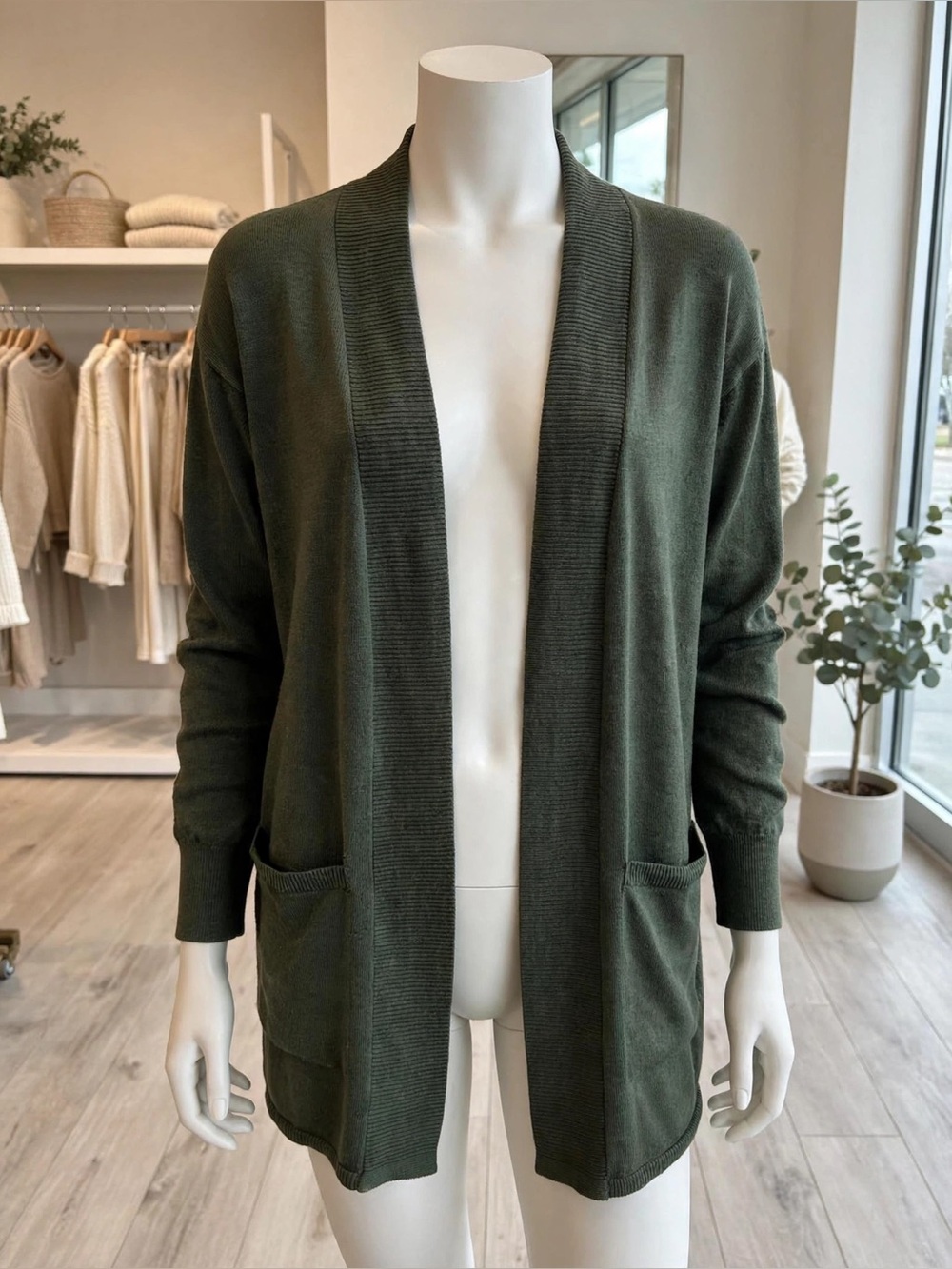 Gloria Vanderbilt Women’s Medium Olive Green Open Front Lightweight Cardigan